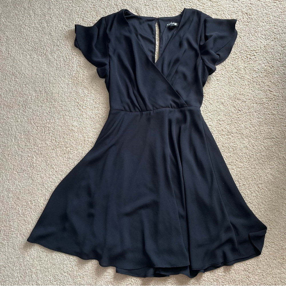 Express Black Dress Fit & Flare Flowy Business Casual Work Keyhole Career 0